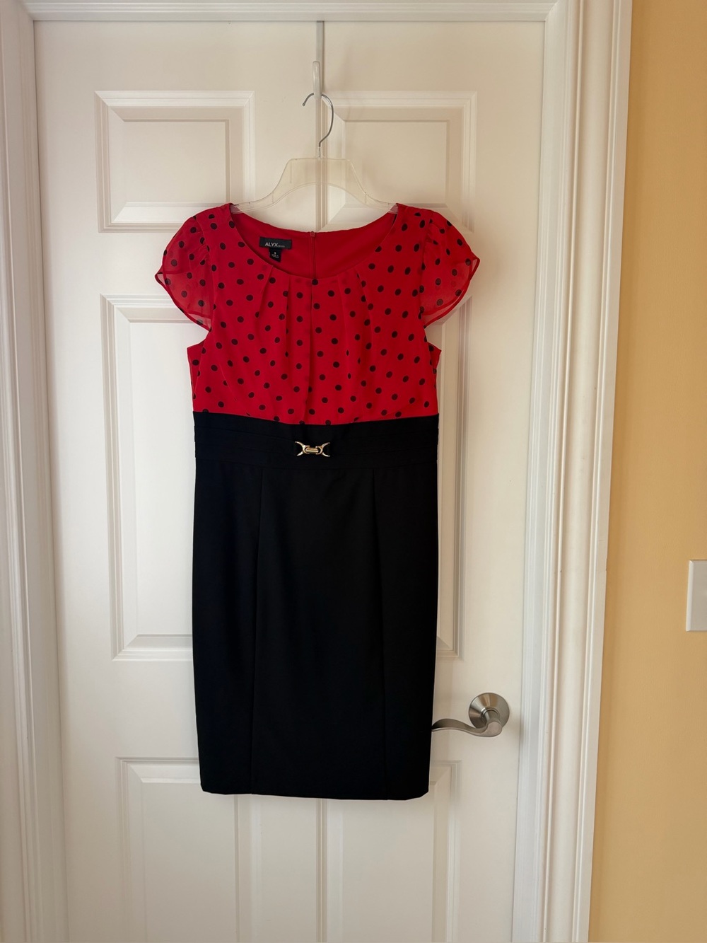 ALYX Red Black Polka Dot Flutter Sleeve Sheath Dress Size 8